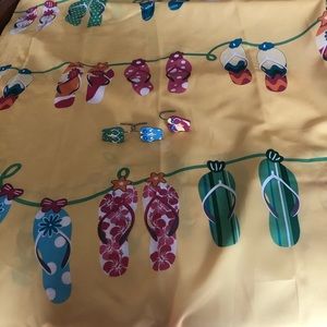 Flip flop shower curtain and hooks